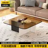 Mesa de centro quadrada de vidro temperado, adequada para salas de estar, apartamentos pequenos, design minimalista, design moderno criativo estilo italiano, modelo novo, mesa de centro baixa para pousadas