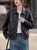 Chaqueta de cuero negra para mujer, nuevo estilo otoño 2026, fresca y elegante, sensación de alta gama, chaqueta corta con cremallera para figuras petite