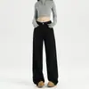 Jeans Americano Preto de Perna Larga Estreita para Mulheres Outono Novo Cintura Alta Slim Reto Solto Caimento Comprimento Total