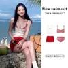 Traje de baño de dos piezas con tiras estilo coreano Juego de cuatro piezas Deseo Puro Vacaciones Casual Traje de baño Estilo Ins Conservador Adelgazante