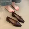 Zapatos vintage de mujer estilo francés, nuevo modelo otoño 2026, zapatos pequeños de cuero con tacón grueso y punta fina, zapatos Mary Jane camelia poco profundos