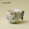 Caneca Master de Cerâmica Inno Kuisong, Porcelana de Arita, Alto Valor Estético, Caneca com Alça de Borboleta e Flor de Papoula, Caneca de Chá Especial para Mulheres