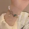 Pulsera de Mariposa Esmaltada Azul Francés para Mujer Versátil de Moda Dulce Pulsera de Perlas de Imitación Joyería de Nicho de Alto Valor