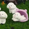 Mini Paisaje Perro Bichón Adornos de Escritorio Lindos Dibujos Animados Paisajismo de Jardinería con Musgo Adornos de Resina Llavero DIY