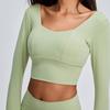 Estilo Popular Costas Abertas Roupas de Yoga Feminina Camiseta de Manga Longa com Bojo Top Esportivo Justo Popular na Internet Mostrando o Umbigo Roupas Fitness