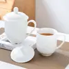 Taza de Oficina de Porcelana Blanca Pura con Tapa, Taza de Té de Cerámica Grande y Pequeña, Taza de Cerámica de Jingdezhen para Conferencias, Taza de Agua para Oficina