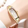Reloj de Cuarzo para Mujer con Pedrería Ovalada, Pulsera Dorada Delgado Elegante Reloj de Vestir para Mujer