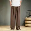 Pantalones Casuales de Pierna Ancha para Hombre de Algodón y Lino Estilo Chino Nuevo Verano 2026 Estilo Étnico Talla Extra Modernos Rectos Sueltos