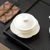 Tazón con Tapa y Platillo de Porcelana de Jade Blanco, Adecuado para 100-150ml, Base para Tazón con Tapa, Soporte para Taza de Té, Soporte para Tetera
