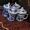 Taza de Té de Porcelana Azul y Blanca Retro China Color Bajo Esmalte Jingdezhen Taza Individual Taza de Oficina Taza Grande para Agua para el Hogar con Tapa Comercial