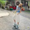 Pantalones cortos de pierna ancha holgados de cintura alta retro americanos nuevos de verano, jeans rectos blancos versátiles y fluidos para mujer