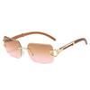 Nuevas gafas de sol sin marco transfronterizas 2023, gafas de sol de hip-hop de metal con estampado de leopardo cuadrado rojo y personalidad europea y americana.