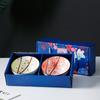 Impressão cortesia tigela japonesa pauzinhos terno azul e branco porcelana cerâmica talheres caixa de presente vai vender presentes fábrica atacado logotipo