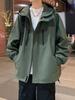 Chaqueta holgada con capucha y cremallera en el pecho para hombre, marca de moda de estilo Hong Kong, primavera de 2024, diseño de abrigo en una tienda.