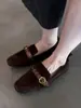 Versión de Piel de Oveja ~ Mocasines Elegantes sin Cordones con Hebilla para Mujer, Zapatos Planos de Estilo Casual, Zapatos Pequeños de Cuero, Zapatos de Cuero Genuino para Viajar