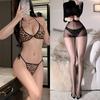 Lingerie Sexy, Puro Desejo, Uniforme Sexy e Quente com Estampa de Leopardo, Três Pontos Vazados com Alça no Pescoço, Estilo Apaixonado Sem Tirar para Mulheres Atacado