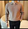 Atacado do fabricante malha retro estilo americano de manga comprida para homens, camisa polo texturizada de caimento solto para primavera e outono com toque de qualidade