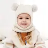 Conjunto de gorro y bufanda de invierno de venta caliente transfronteriza para niños, gorro con orejeras forrado de polar para bebés y gorro de una pieza tejido para niños