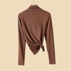 Camiseta Base de Cuello Alto Medio de Modal para Mujer, Adecuada para Usar con Prendas Exteriores o en Capas, Estilo Delgado, Nuevo Top de Manga Larga de Color Sólido Ajustado para Primavera y Otoño 2026