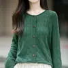 Cárdigan de punto jacquard hueco con cuello redondo de algodón puro para mujer, de un solo pecho, manga larga, corte holgado, adecuado para primavera y otoño, suéter de abrigo estilo vintage
