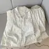 Novos pijamas femininos para primavera e outono, conjunto de duas peças em algodão nuvem, azul suave com pentagramas, plus size, roupas casuais femininas de modelagem solta