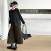 Nuevo conjunto de tres piezas de punto estilo coreano para otoño e invierno: top básico y pantalones acortados de pana - un conjunto versátil con pantalones de pierna ancha para un look moderno