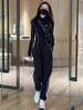 Pantalones de Pierna Casual Deportivos Ropa de Mujer Un Conjunto de Moda Casual Versátil Cuello Negro Suelto Sudor Conjunto de Dos Piezas