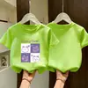Camiseta de Manga Corta 100% Algodón para Niños, Tops Estampados Finos de Verano para Niñas, Estilo Coreano Holgado, Camiseta Básica Cómoda y Versátil