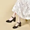 Zapatos Planos de Punta Cuadrada de Corte Bajo con una Sola Correa para Mujer Otoño 2026 Nuevos Zapatos Mary Jane de Cuero Suave con Tacón Grueso Tacones Altos de Charol para Mujer