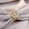Anillo de cadena de cara sonriente con diamantes completos de 'Net Red' para mujer, anillo decorativo de diamantes estilo Ins de lujo europeo y americano, anillo abierto para el dedo índice, venta al por mayor