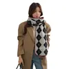 Bufanda de Lana de Punto a Cuadros con Forma de Diamante Dongdaemun para Mujer 2025 Nueva Bufanda de Lana Versátil Cálida Protectora del Cuello