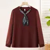 Camiseta Nueva de Estilo Primavera y Otoño para Madres, Elegante Diseño Patchwork, Estilo de Cinta de Seda Moderno y Sencillo para Mujeres de Mediana Edad y Mayores, Adecuada para Mujeres de 50 Años