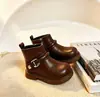 Nuevas botas estilo Martin retro británico para niños y niñas de otoño e invierno, con hebilla de cinturón y cremallera lateral, botas de media pantorrilla con forro de peluche
