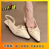 Sandalias de Moda para Mujer 2025 Primavera Nuevas Mary Jane de una Sola Correa con Lazo Espalda Descubierta Versátiles Planas para Viajar al Trabajo Punta Puntiaguda