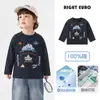Camiseta de Manga Longa de Algodão Puro Estilo Europeu para Meninos Outono Roupa Infantil Básica para Crianças 2026 Nova Roupa Infantil Estilo Primavera e Outono