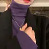 Suéter de capa base de cuello alto otoño e invierno nuevo estilo top de cuello de pelo jersey de manga larga tejido elegante ajuste ceñido tejido de punto blanco