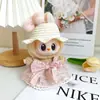 Macaron da Segunda Geração Caixa Surpresa Labubu Roupas Pingente de Rosto de Vinil Labubo Wa Vestido de Alça Chapéu de Palha