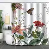 Cortina de Baño Verde Plantas de Amazon Cortina de Ducha Impermeable Antimoho Impresión Digital 3D Bosque de Flores Cortina de Baño Partición Sin Perforaciones