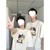 Camisetas Blancas y Grises de Manga Corta a Juego para Pareja, Algodón Peinado Puro, Tops Sueltos Versátiles Casuales de Verano