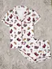 Modelo de alta venta transfronterizo primavera y verano Amazon Pijama doble corto para mujer con estampado temático de coches de seda de leche en stock