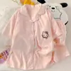 Estilo Igual ao Live do Douyin Pijama de Algodão Nuvem Gato KT Feminino Verão Fofo Doce Manga Curta Shorts Conjunto para Casa