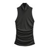 Verão 2024 Gola Alta Sexy Plissada Sem Mangas Regata Top Feminino Cintura Alta Camiseta Curta Camisa Básica