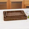 Cesta de fruta tejida de imitación de ratán tejida a mano cesta de almacenamiento de snacks para supermercado marco para frutas y verduras cesta de pan bandeja rectangular
