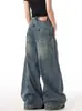 Jeans largos unisex de diseño de nicho, corte curvo, ajuste holgado, lavado retro americano, pierna ancha, cleanfit, transfronterizos
