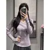 Camiseta Básica de Punto Irregular Estilo Lujo para Mujer, Corte Ajustado, Top Favorecedor, Suéter Suave para Otoño e Invierno, Manga Larga Pura y a la Moda