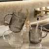 Taza Transparente de Enjuague Bucal de Alta Apariencia, Vaso para Cepillo de Dientes, Taza de Enjuague Bucal con Patrón de Rayas Verticales, Vaso de Agua, Estilo Nórdico, Lujo Ligero