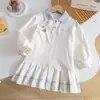 Vestido tipo polo preppy para niña, Nuevo vestido casual de princesa para niños de primavera y otoño con cuello de muñeca de dibujos animados, Vestido de algodón