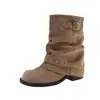 Botas vaqueras occidentales de tacón grueso y suela gruesa para mujer, nuevo estilo de verano 2026, botines cortos con hebilla de cinturón, botas Martin