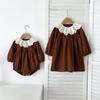 Novo Vestido de Menina Outono Bebê Estilo Coreano Manga Longa Gola de Renda Floral Vestido Princesa Roupa de Engatinhar para Bebê
