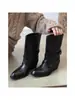 Primeiro Encontro com a Moda de Nicho: Botas Jeans Slim-Fit, Botas Curtas com Fivela de Cinto Retrô para Mulheres, Botas Simples de Salto Grosso para Montaria